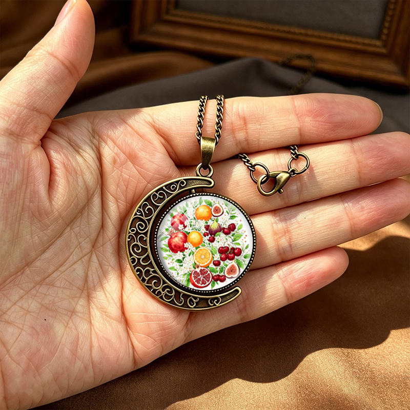 3pcs Watercolor Pomegranate, Orange, Fig & Cherry Necklace Set